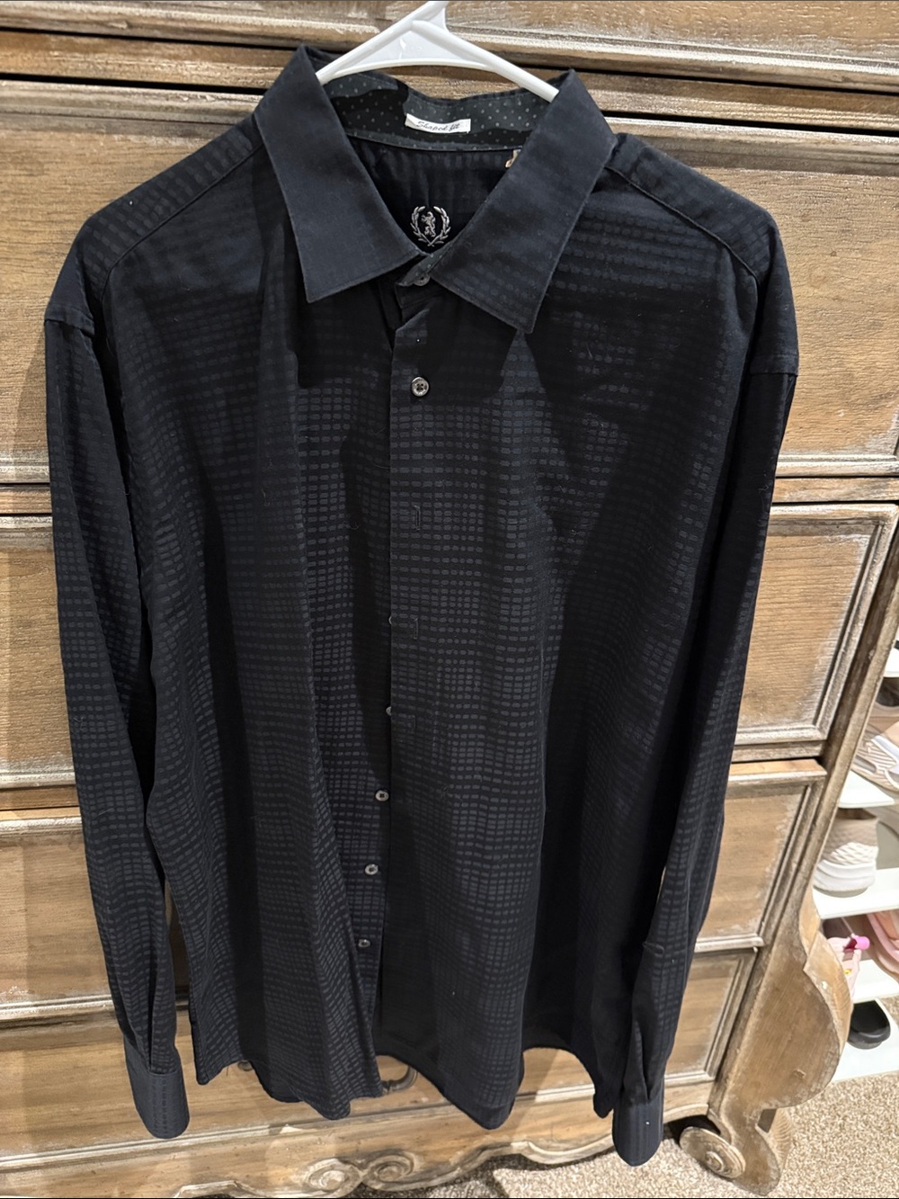 Bugatchi Black Textured Long-Sleeve Dress Shirt